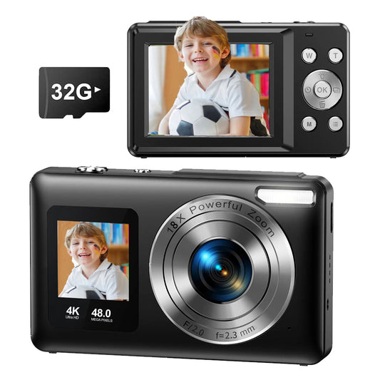 Mini Camera 4K 48MP Autofocus Vlogging Camera 18X Zoom with Dual Lens