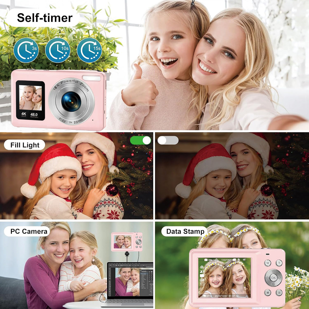 Digital Camera 48MP Autofocus 4K Camera 18X Zoom with Dual Lens