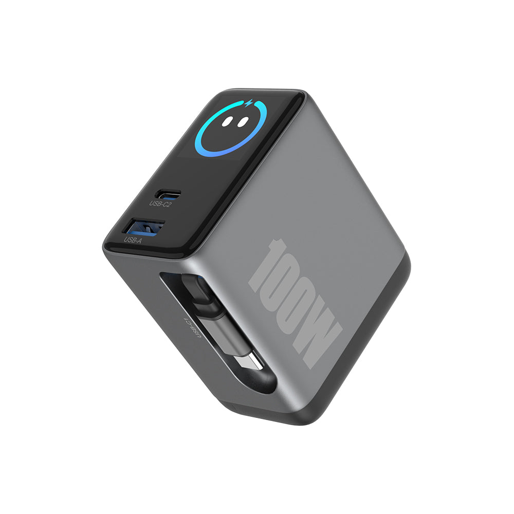Portable Charger 100W Built-in Smart Display and Retractable Cable