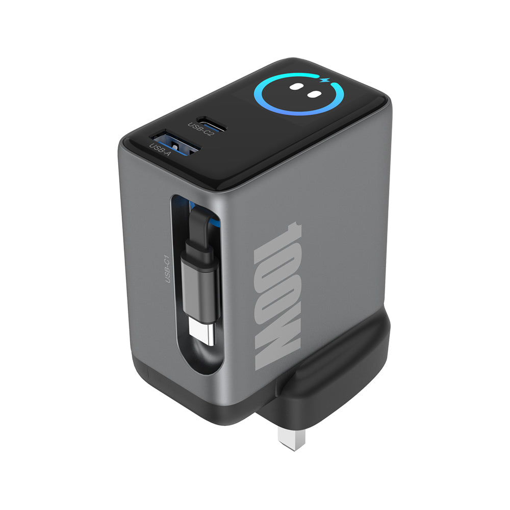 Portable Charger 100W Built-in Smart Display and Retractable Cable