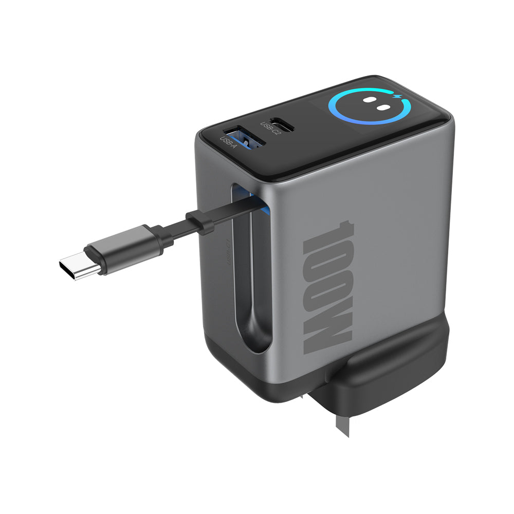 Portable Charger 100W Built-in Smart Display and Retractable Cable