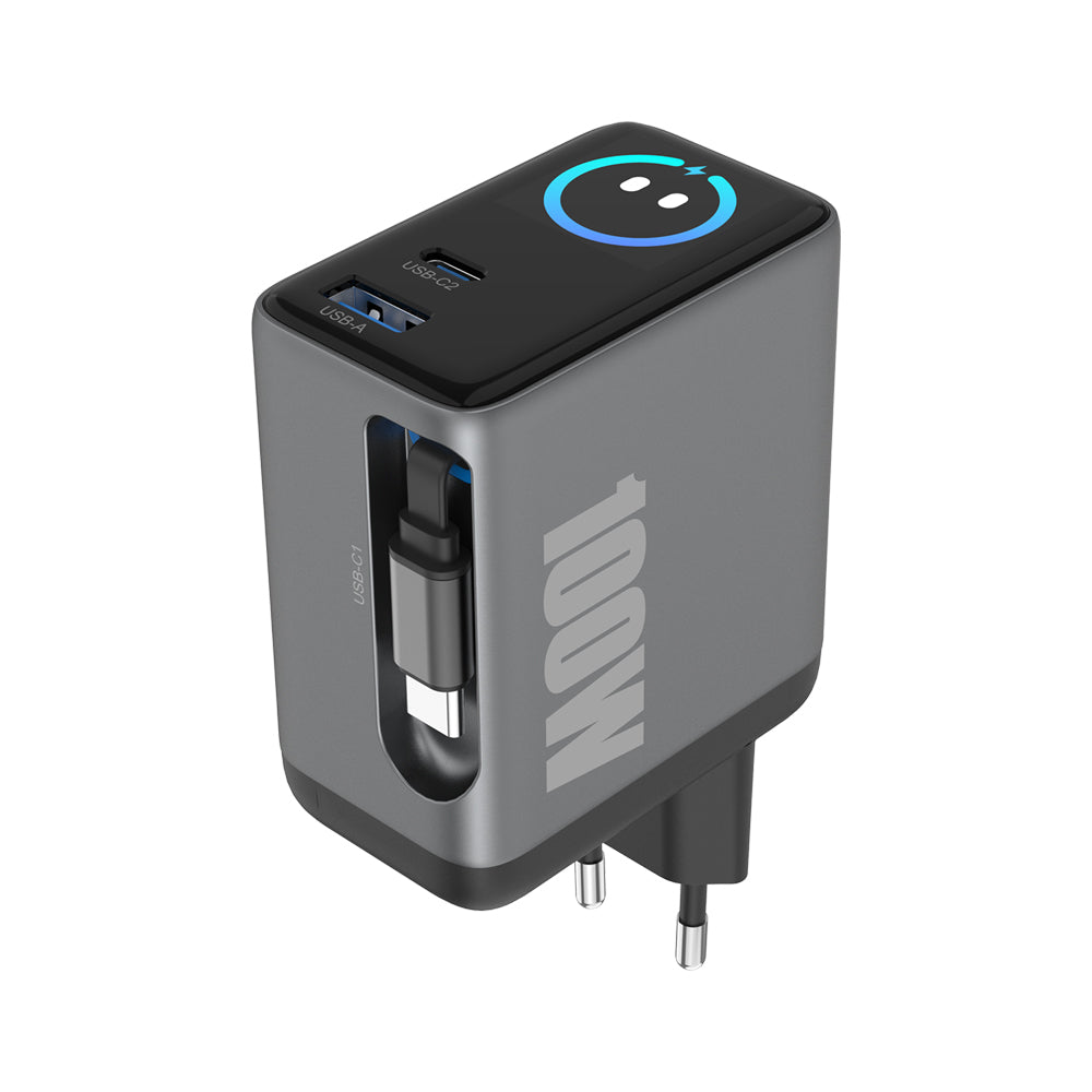 Portable Charger 100W Built-in Smart Display and Retractable Cable